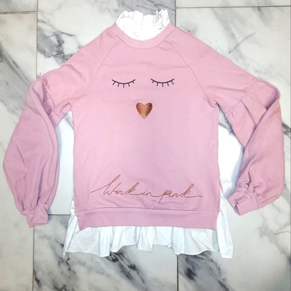 TED BAKER Dusty Pink Evliin Logo Frill Sweatshirt "Wink In Pink" Size 2 US - Picture 16 of 16